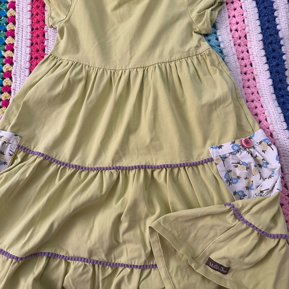 Matilda Jane Green Kids Dress with Purple Accents